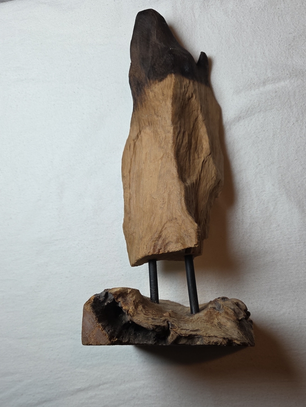Driftwood Sculpture Accent in Two-Tone Brown on Metal Stand